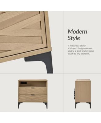 Lindley 28"W Modern 2-Drawer End Table with Charging Port and Open Shelf