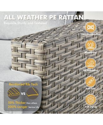 13 Piece Outdoor Patio Furniture Sets with Fire Pit Table,All Weather Wicker Sectional Sofa with Extra Deep Patio Swivel Chairs and Solar PoweRed Coffee Table for