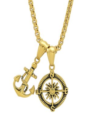 Men's Anchor and Compass Pendant Necklace