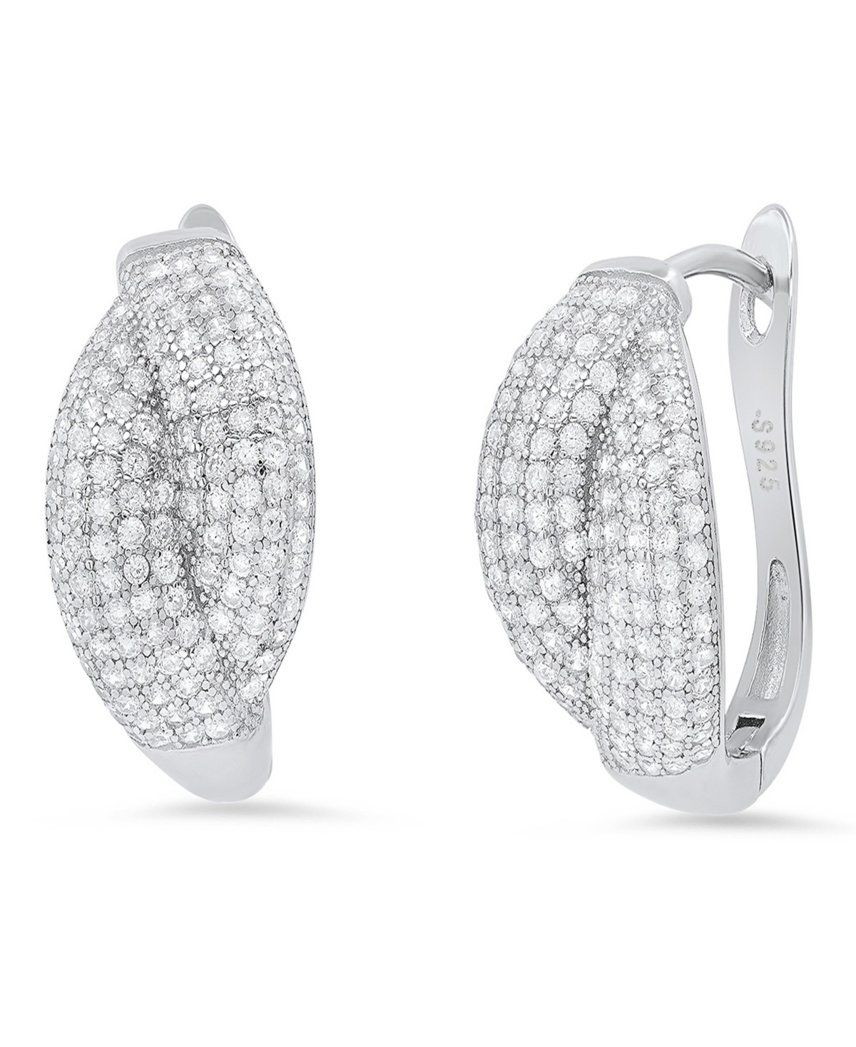 Women's Sterling Silver and Simulated Diamonds Braid Hoops Earrings - Silver