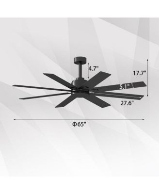 65 inch ceiling fan without light, can be used both indoors and outdoors, with remote control, reversible DC motor, no noise, suitable for bedroom, living room, terrace, porch, solid wood, black
