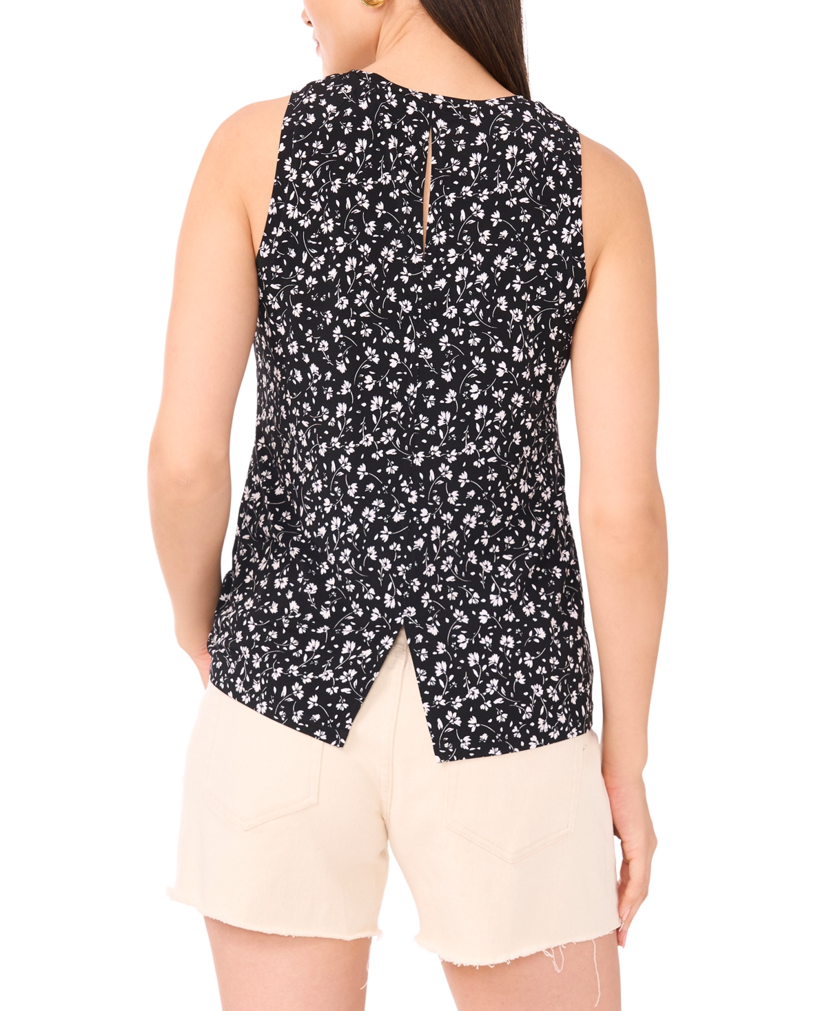 Shop Vince Camuto Women's Ditsy-print Sleeveless Keyhole Top