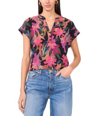 Vince Camuto - Women's Floral-Print Cap-Sleeve Top