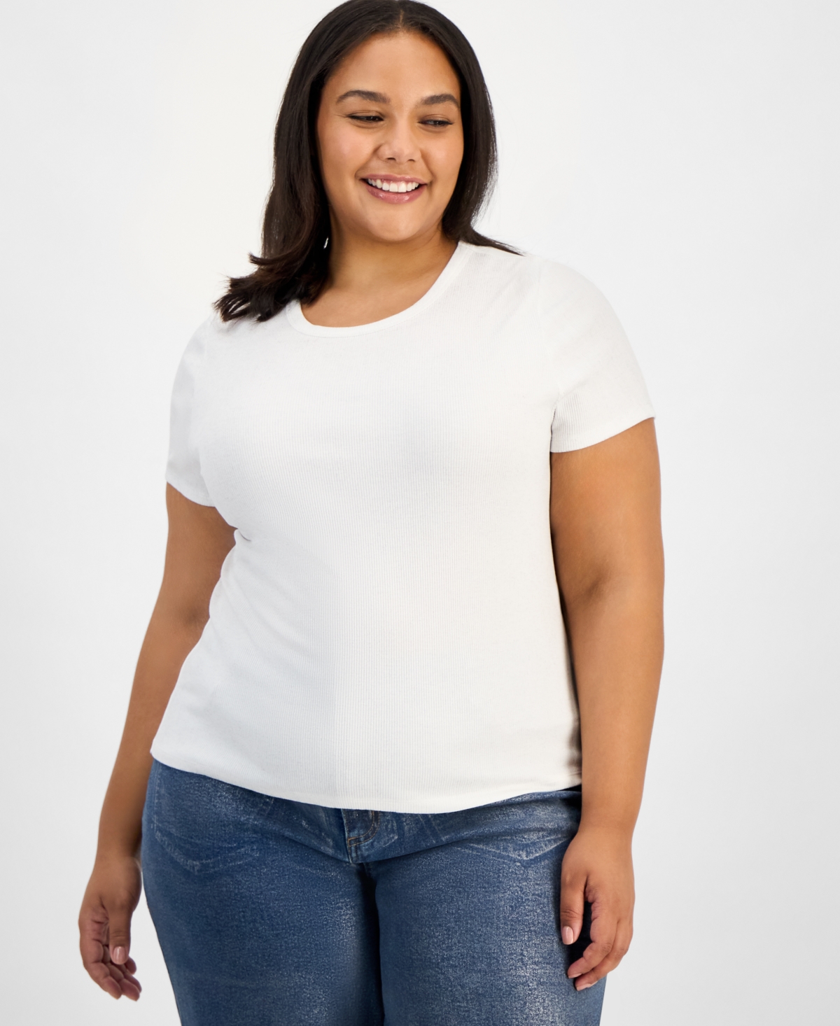 Trendy Plus Size Foiled Crewneck T-Shirt, Macy's Exclusive - Chicory Coffee