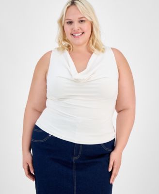 Bar III - Trendy Plus Crepe Sleeveless Cowlneck Top