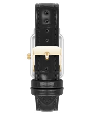 Women's Quartz Casual Black Polyurethane Leather and Two-Tone Metal Alloy Watch, 25mm