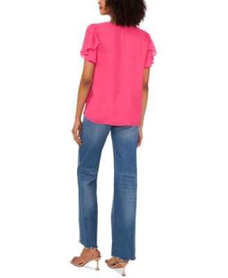(取寄) ヴィンスカムート レディース クルー ネック ブラウザ ウィズ パフ スリーブ Vince Camuto women Crew Neck Blouse With Puff Sleeve New Ivory Vince Camuto Women's Quarter Puff Sleeve Blouse, New Ivory