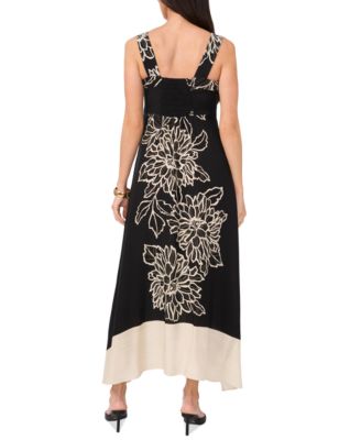 Women's Floral Square-Neck Smocked-Back Sleeveless Maxi Dress