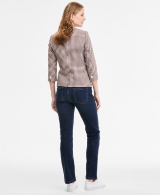 Shop Jones New York Womens Checkered Print Faux Double Breasted Jacket Extended Shoulder Lattice Neck Top Lexington Mid 