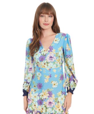 Women's Printed V-Neck Long-Sleeve Dress