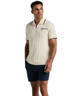 Men's Slim-Fit Ribbed Open Collar Polo