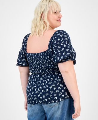 Trendy Plus Puff-Sleeve Woven Top