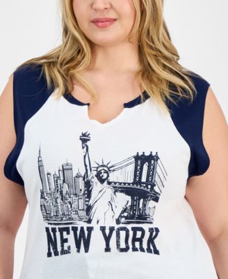 Trendy Plus Size Cotton New York Graphic Top