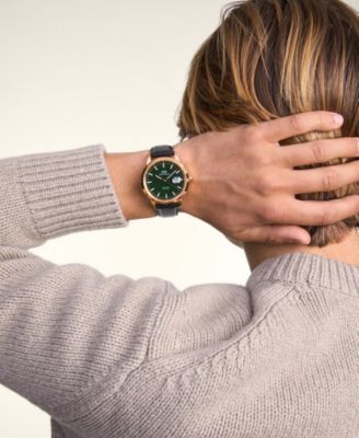 Men's Automatic Black Leather Watch, 40mm