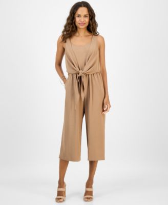 Connected - Petite Tie-Front Wide-Leg Jumpsuit