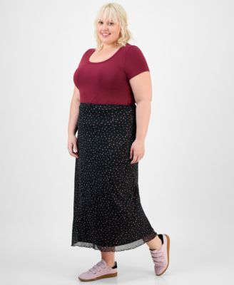 Trendy Plus Size Pull-On Mesh Midi Skirt