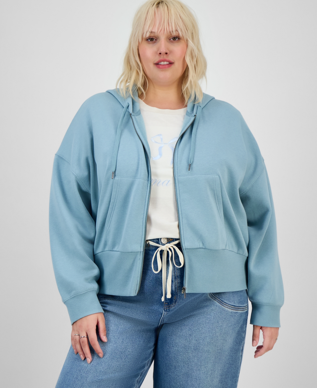 Trendy Plus Zip-Front Hoodie - Tourmaline