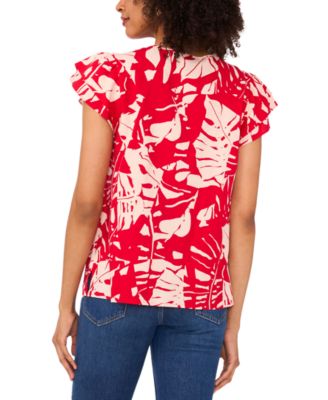 Women's Printed Flutter-Sleeve Top
