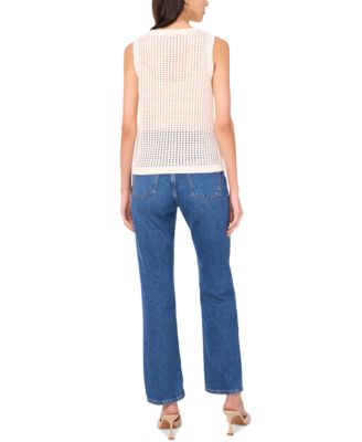 Women's Open-Knit Crochet Crewneck Sweater