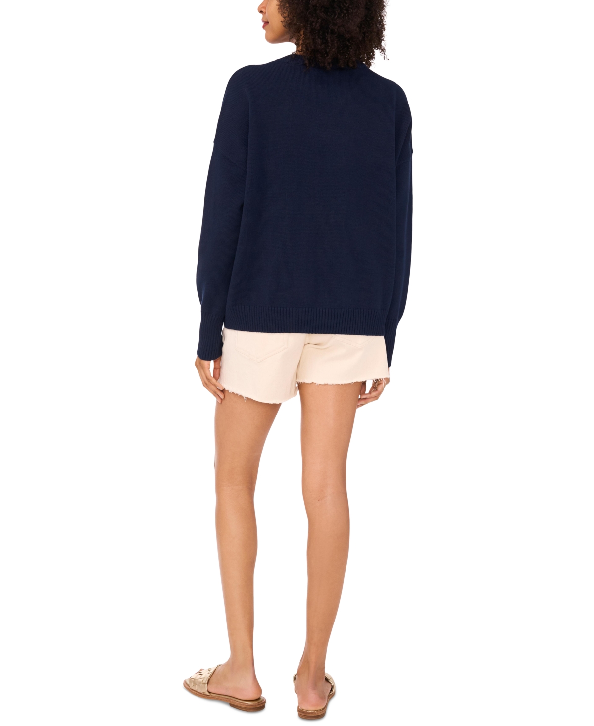 Shop Vince Camuto Women's Cotton Crab Crewneck Relaxed Sweater