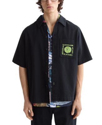 SCOTCH & SODA - Men's Tailored Fit Short Sleeve Button Front Embroidered Pocket Shirt