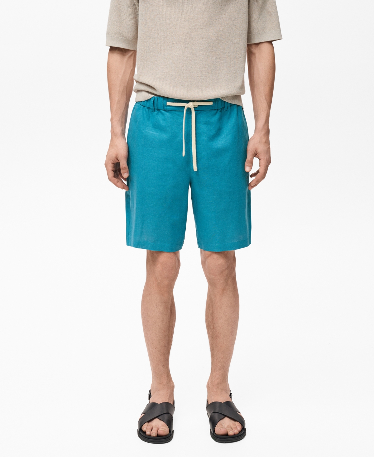 Men's Linen Bermuda Drawstring Shorts - Turquoise