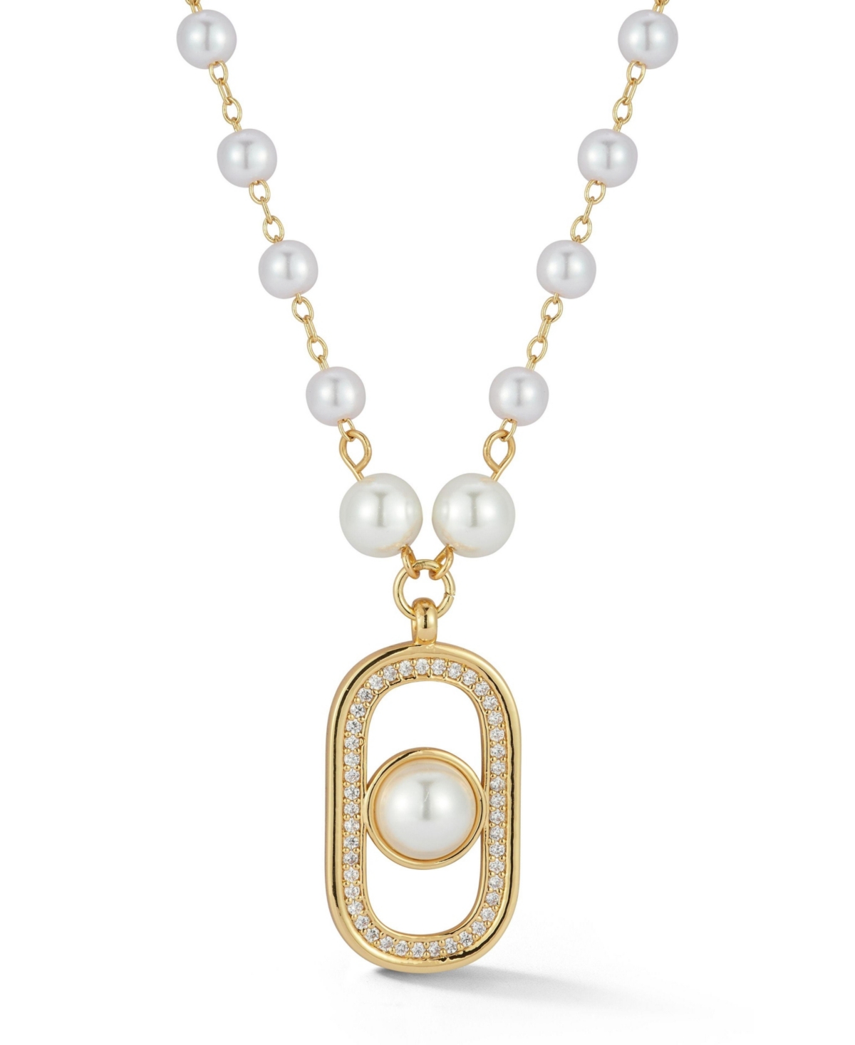 Gold Plated Pearl Tag Necklace - Gold