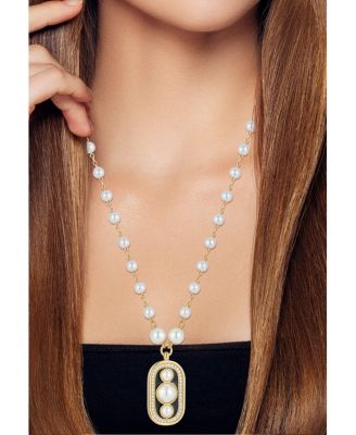 Gold Plated Triple Pearl Tag Necklace