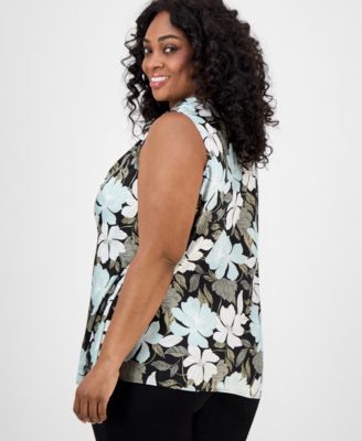 Plus Size Floral-Print Draped-Neck Top