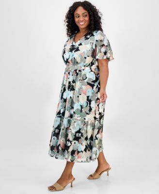 Plus Size Textured Printed Midi Dress
