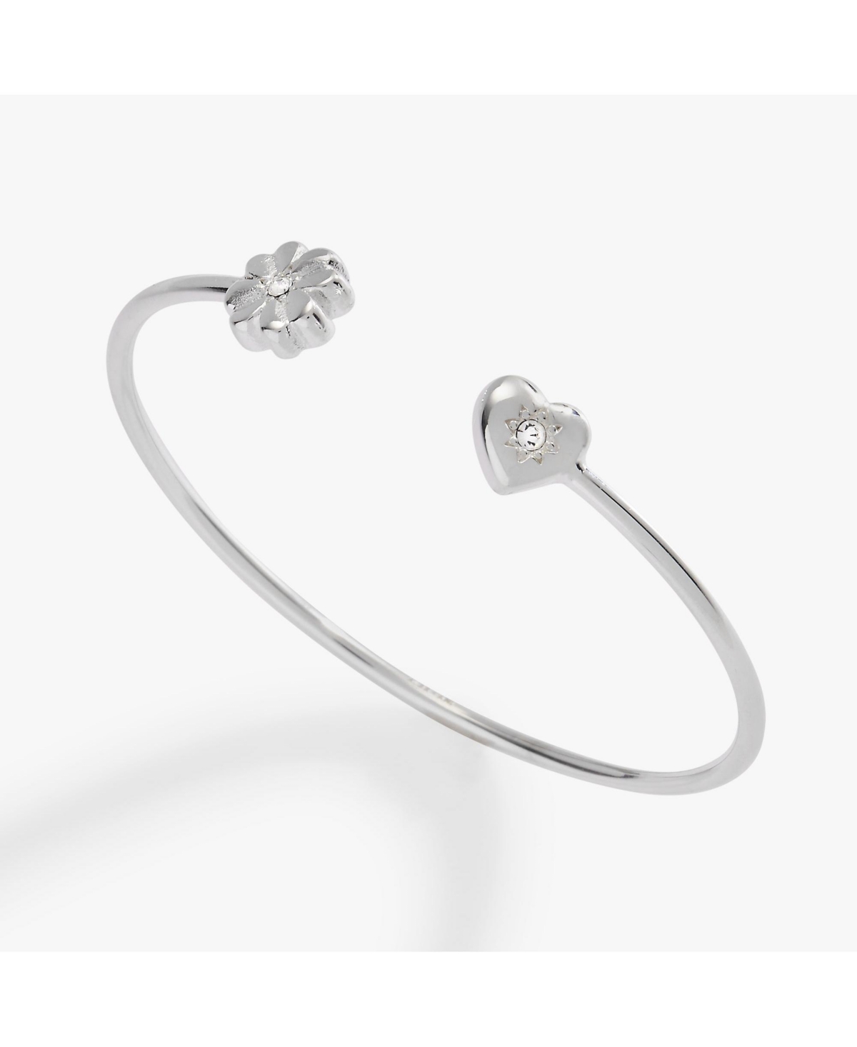 Love Luck Heart And Clover Flex Cuff Bracelet - Gold