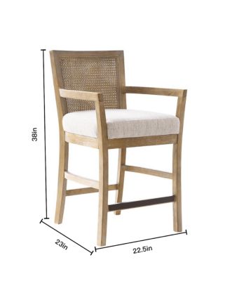 Bar Stool with Solid Wood Frame, Upholstered Seat and Cane Back for Kitchen Island or Dining Room-The Pop Home