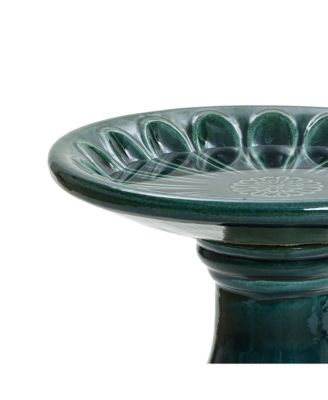 Dark Green Flower 21.65-Inch Tall Ceramic Birdbath
