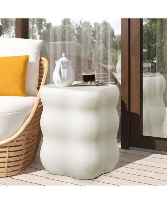 White MgO Modern Curves Square 18.5-Inch Tall Side Table, Indoor and Outdoor