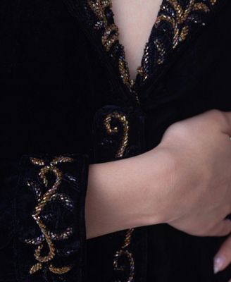 Women's Black Velvet Embellished Blazer Dress