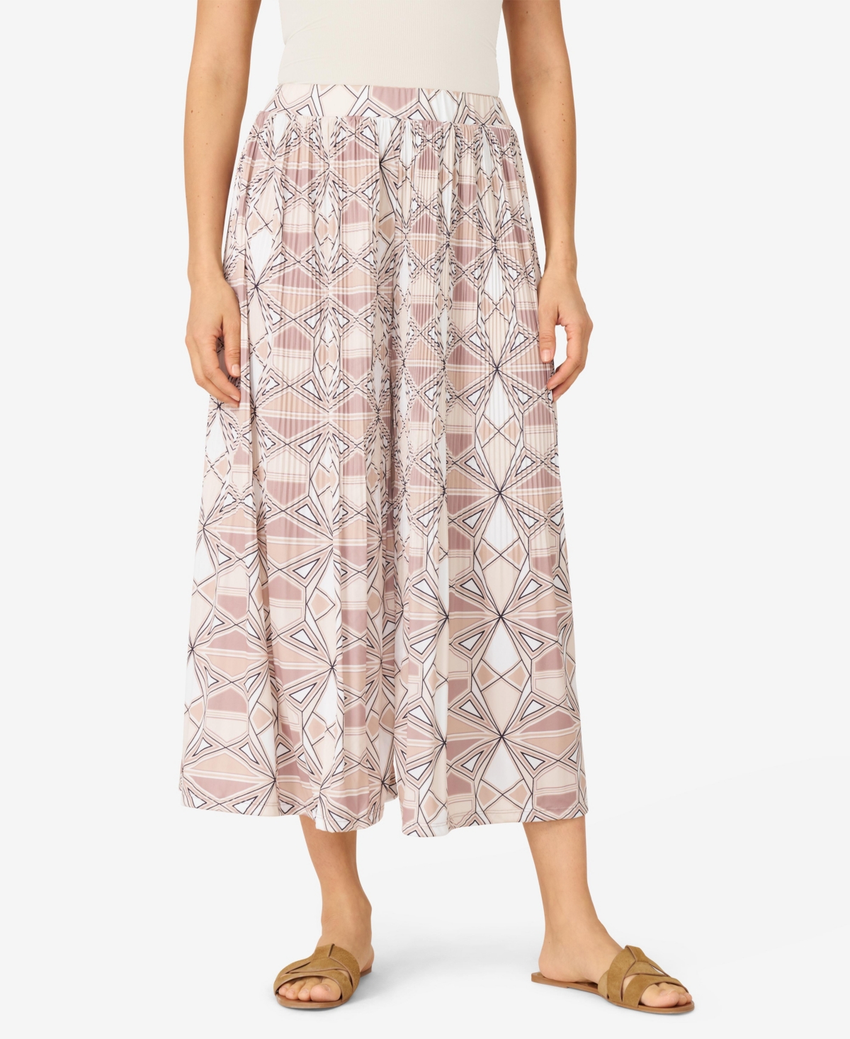 Women's Wide Leg Crop Pant - Tan geo kaleido