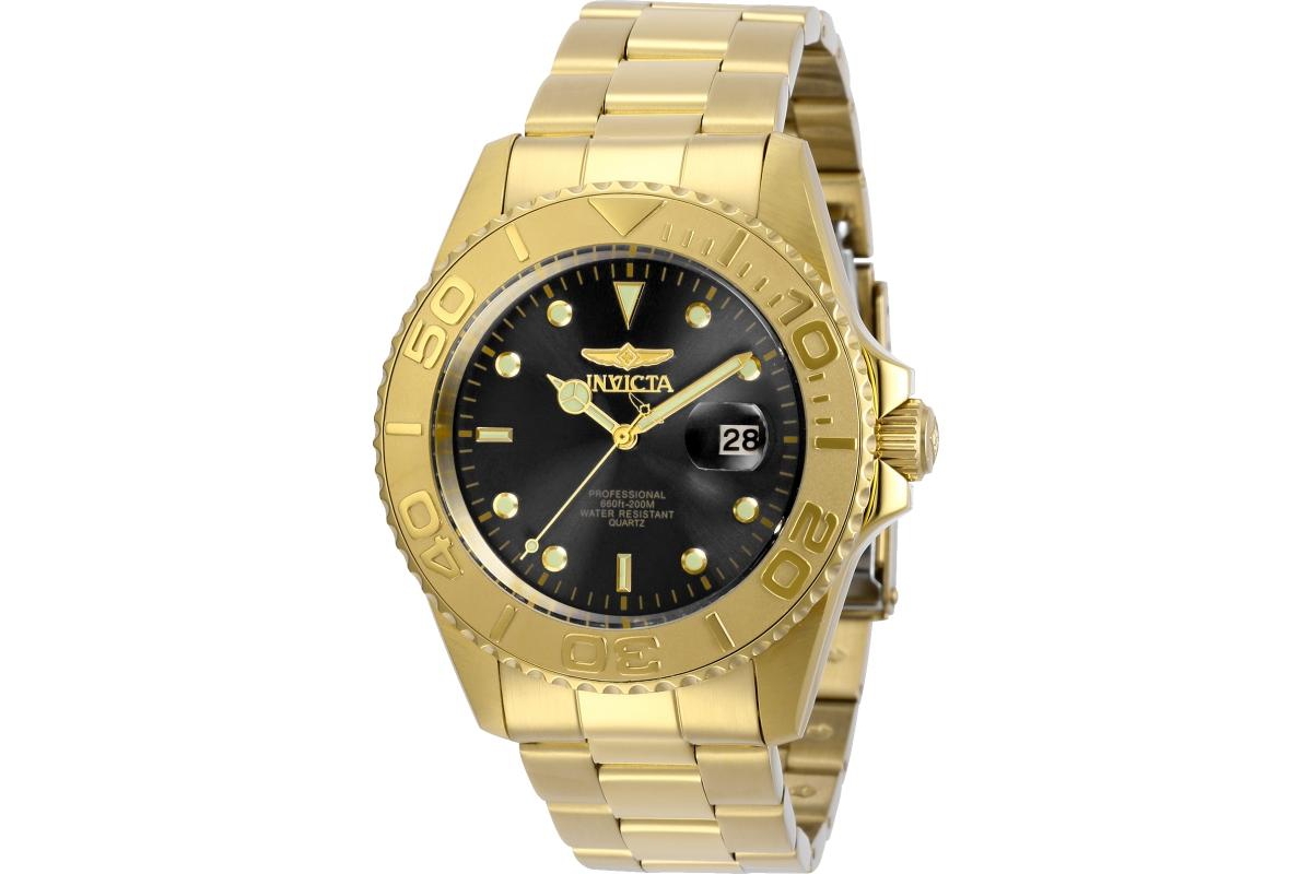Men's 29946 Pro Diver Quartz 3 Hand Black Dial Watch - Gold