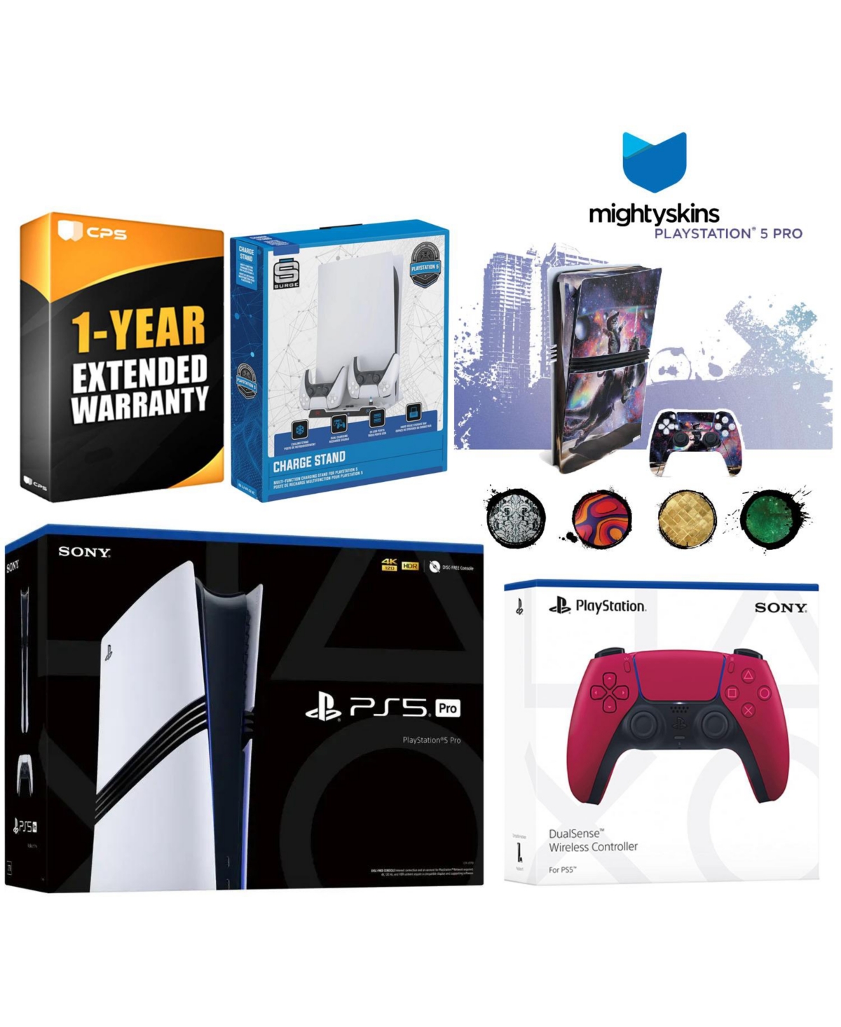 Sony PlayStation 5 Pro with Extra Volcanic Red Controller, Charging Usb Hub and MightySkins Decal Voucher Plus 1 Year Cps Extended Warranty