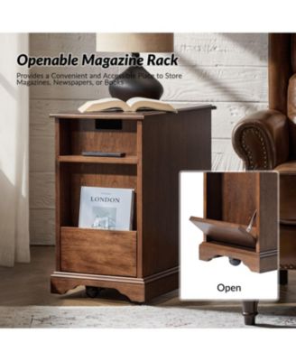 1 PC Solid Wood Traditional Mattew End Table with Storage and Built-In Outlets End Table