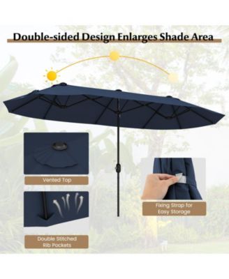 Gymax 13FT Double-sided Patio Umbrella w/ Crank Handle Umbrella Base Safety Lock