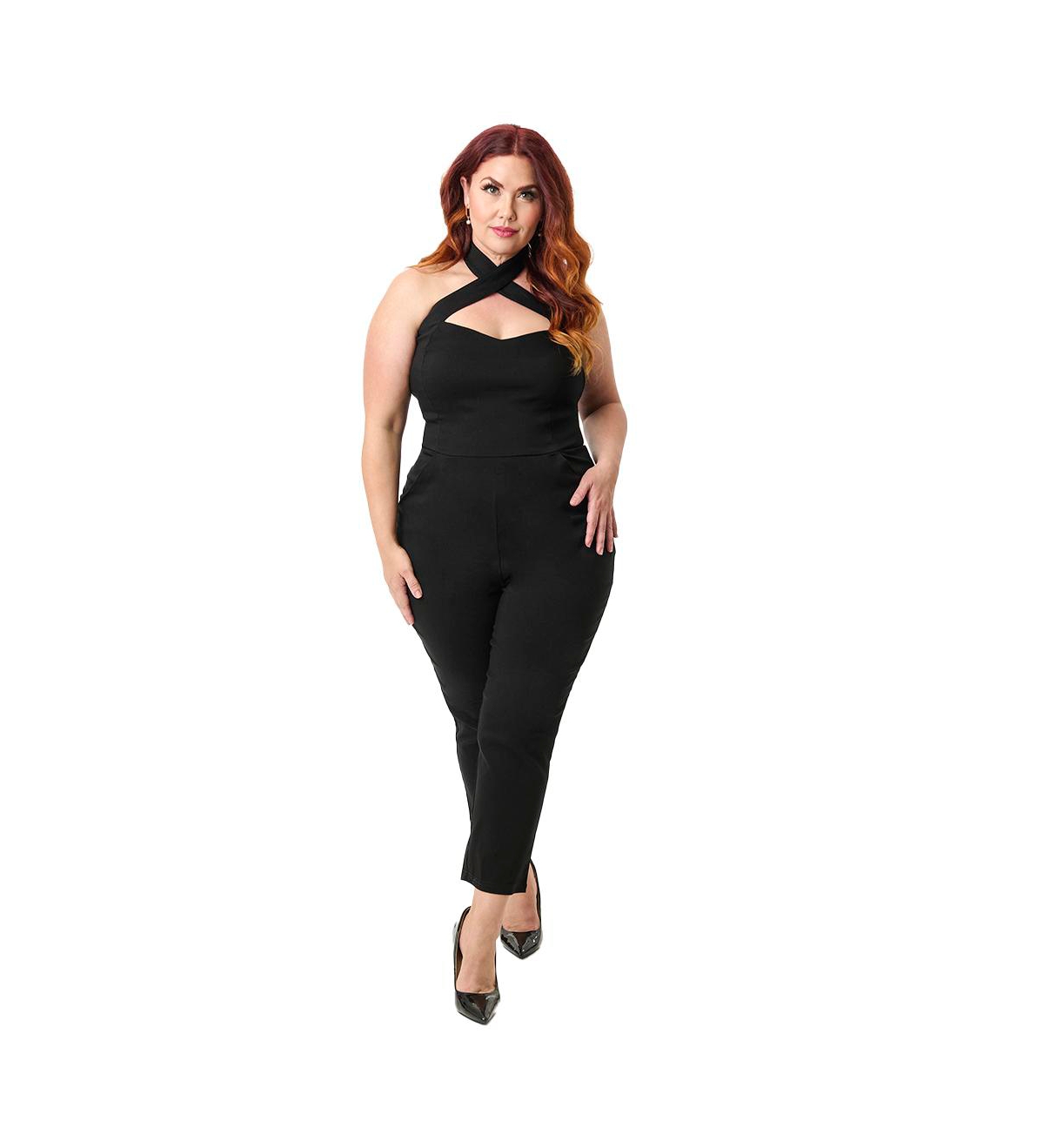 Plus Size Criss Cross Halter Jumpsuit - Black