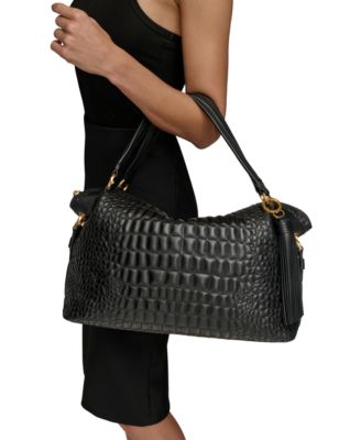 Glenwood Quilted Croc Top Handle Satchel with Tassel Detail
