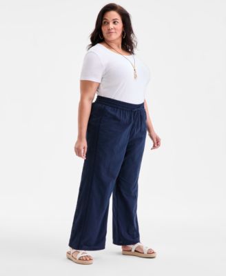 Plus Size Eyelet-Trim Wide-Leg Pants, Exclusively at Macy's