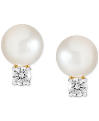 Cultured Freshwater Pearl (7mm) & Lab Grown Diamond (1/3 ct. t.w.) Stud Earrings in 14k Gold