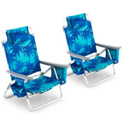 2-Pack Folding Backpack Beach Chair 5-Position Outdoor Reclining Chairs with Pillow