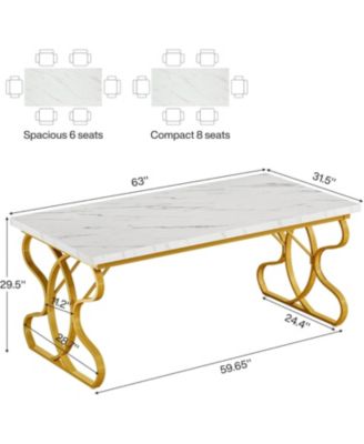 63-Inch Dining Table for 4-6 People, Rectangular Modern Kitchen Dinner Table for Dining Room, White Faux Marble and Gold