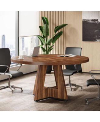 47-Inch Modern Office Desk, Round Home Office Desk for 4–6 People, Wood Tabletop & Sturdy Base