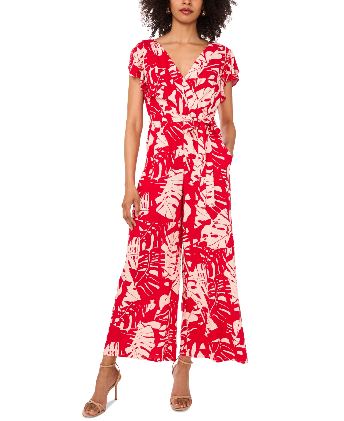 Sam & Jess Women's Printed Flutter-sleeve Wide-leg Jumpsuit