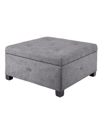 Square Upholstered Storage Ottoman with Button Tufted Top Soft Close Lid and Solid Wood Legs for Living Room Bedroom or Entryway Seating-The Pop Home