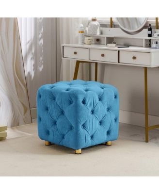 Velvet Upholstered Cube Ottoman with Tufted Design, Hidden Storage, Gold Legs, Footstool for Living Room or Bedroom-The Pop Home